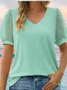 Women Polka Dots V Neck Casual Short Sleeve T-shirt