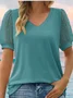 Women Polka Dots V Neck Casual Short Sleeve T-shirt
