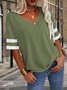 Women Striped V Neck Casual Short Sleeve T-shirt
