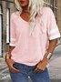 Women Striped V Neck Casual Short Sleeve T-shirt