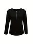 Women Plain V Neck Vintage Long Sleeve T-shirt