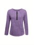 Women Plain V Neck Vintage Long Sleeve T-shirt