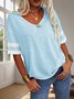 Women Striped V Neck Casual Short Sleeve T-shirt