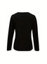 Women Plain V Neck Vintage Long Sleeve T-shirt