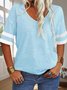 Women Striped V Neck Casual Short Sleeve T-shirt
