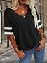 Women Striped V Neck Casual Short Sleeve T-shirt