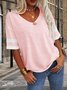 Women Striped V Neck Casual Short Sleeve T-shirt