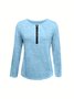 Women Plain V Neck Vintage Long Sleeve T-shirt