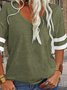 Women Striped V Neck Casual Short Sleeve T-shirt