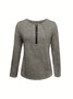 Women Plain V Neck Vintage Long Sleeve T-shirt