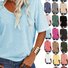 Women Floral V Neck Casual Short Sleeve T-shirt