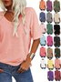 Women Floral V Neck Casual Short Sleeve T-shirt