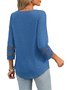 Women Plain V Neck Casual Three Quarter Sleeve T-shirt