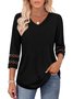 Women Plain V Neck Casual Three Quarter Sleeve T-shirt