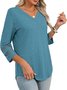 Women Plain V Neck Casual Three Quarter Sleeve T-shirt