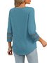 Women Plain V Neck Casual Three Quarter Sleeve T-shirt