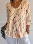 Women Striped V Neck Casual Three Quarter Sleeve T-shirt