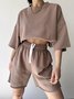 Casual Plain Crew Neck Two-Piece Set