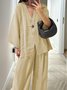 Casual Plain V Neck Two-Piece Set