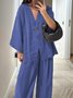 Casual Plain V Neck Two-Piece Set