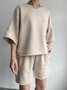 Casual Plain Crew Neck Two-Piece Set