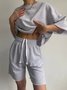 Casual Plain Crew Neck Two-Piece Set