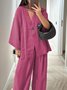 Casual Plain V Neck Two-Piece Set