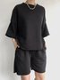 Casual Plain Crew Neck Two-Piece Set
