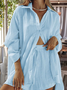Women's Split Joint Plain Daily Going Out Two-Piece Set Sky Blue Street Spring/Fall Top With Pants Matching Set