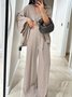 Casual Plain V Neck Two-Piece Set
