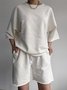 Casual Plain Crew Neck Two-Piece Set