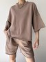 Casual Plain Crew Neck Two-Piece Set