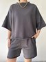 Casual Plain Crew Neck Two-Piece Set