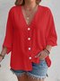 Women's Three Quarter Sleeve Shirt Spring/Fall Apricot Plain Buckle V Neck Daily Going Out Casual Cardigan