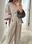 Casual Plain V Neck Two-Piece Set