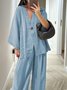 Casual Plain V Neck Two-Piece Set
