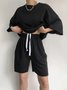Casual Plain Crew Neck Two-Piece Set