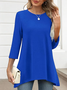 Women Plain Crew Neck Casual Three Quarter Sleeve T-shirt