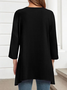 Women Plain Crew Neck Casual Three Quarter Sleeve T-shirt