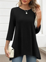 Women Plain Crew Neck Casual Three Quarter Sleeve T-shirt