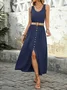 Women's Sleeveless Summer Army Green Plain Split Joint V Neck Daily Going Out Vintage Maxi A-Line Tank Dress