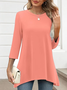 Women Plain Crew Neck Casual Three Quarter Sleeve T-shirt