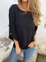 Women Polka Dots Crew Neck Casual Three Quarter Sleeve T-shirt