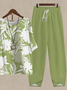 Women's Printing Floral Daily Going Out Two-Piece Set Green Casual Summer Top With Pants Matching Set