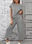 Women's Split Joint Plain Daily Going Out Two-Piece Set Gray Casual Summer Top With Pants Matching Set