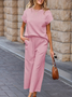 Women's Split Joint Plain Daily Going Out Two-Piece Set Gray Casual Summer Top With Pants Matching Set