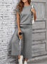 Women's Split Joint Plain Daily Going Out Two-Piece Set Gray Casual Summer Top With Pants Matching Set
