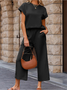 Women's Split Joint Plain Daily Going Out Two-Piece Set Gray Casual Summer Top With Pants Matching Set