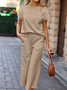 Women's Split Joint Plain Daily Going Out Two-Piece Set Gray Casual Summer Top With Pants Matching Set