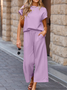 Women's Split Joint Plain Daily Going Out Two-Piece Set Gray Casual Summer Top With Pants Matching Set